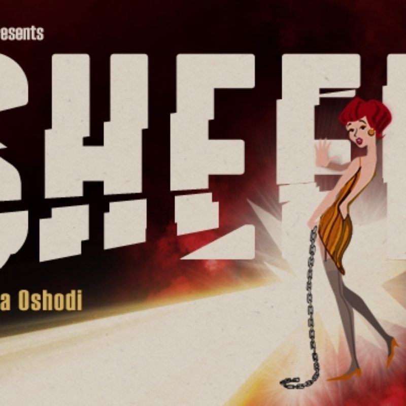 Sheer promotional poster with the text 'Sheer' broken across page and a shaft of light highlighting a woman