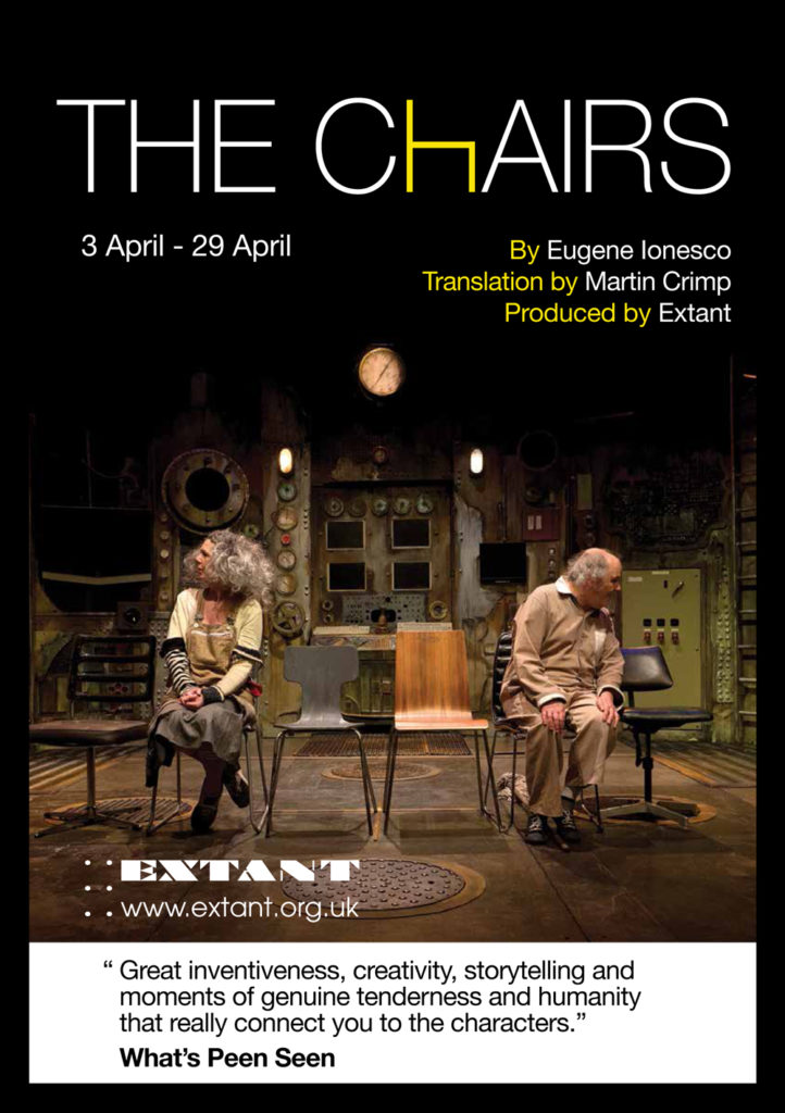 The Chairs flyer. The Old man and Old Woman sit at opposite ends of a row of chairs