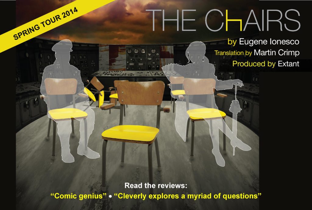 Ghostly figures sit in chairs in a dilapidated room.