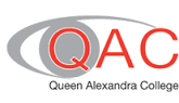 Queen Alexandra College logo with graphic like an eye