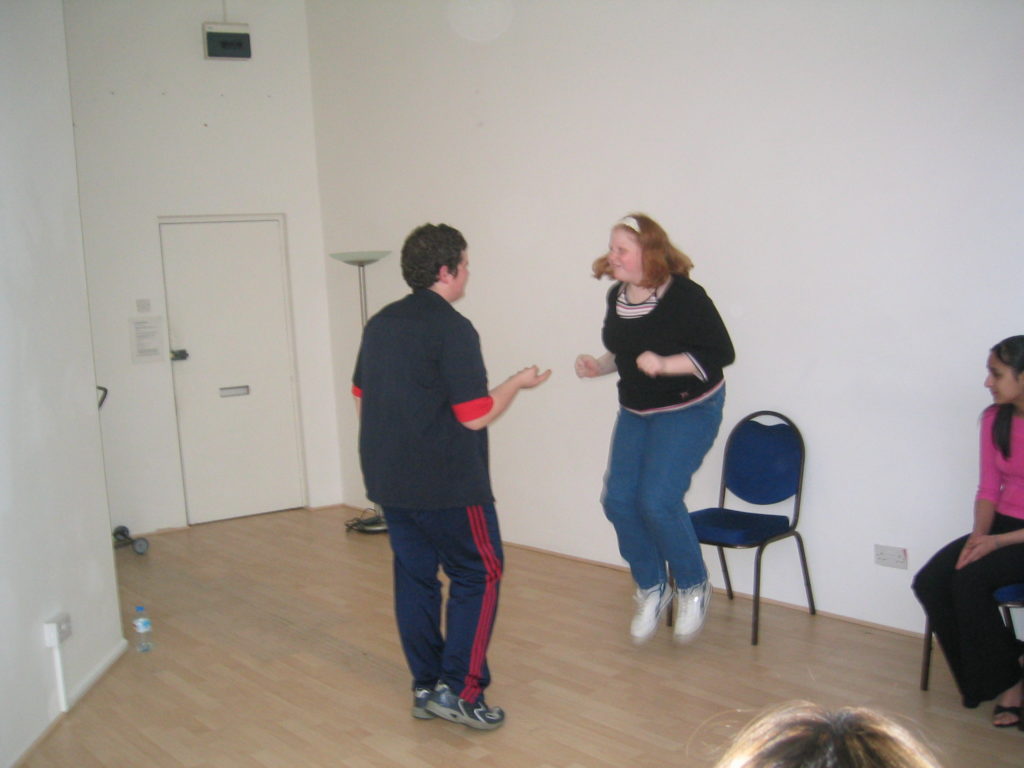 Girl skipping in workshop