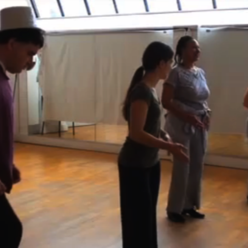 Four of the participating dancers rehearse in a dance studio. Film of a participation project