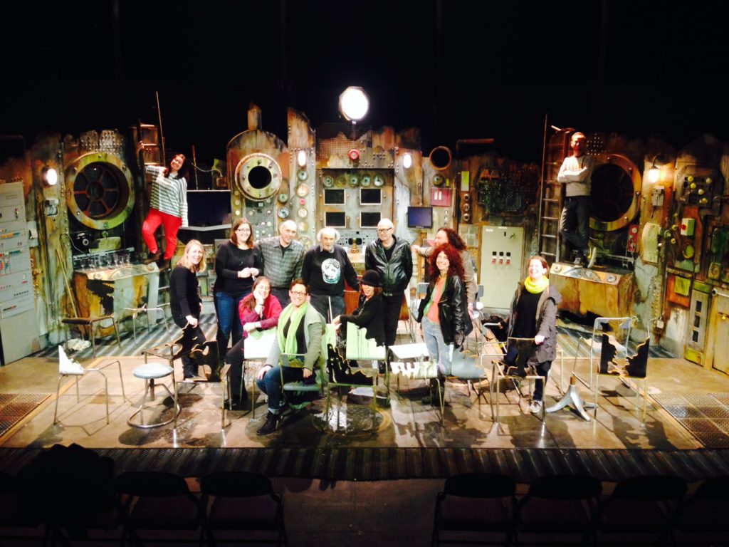 Picture of the cast and crew of the Chairs 2014 production on set for the final night at The Albany theatre.