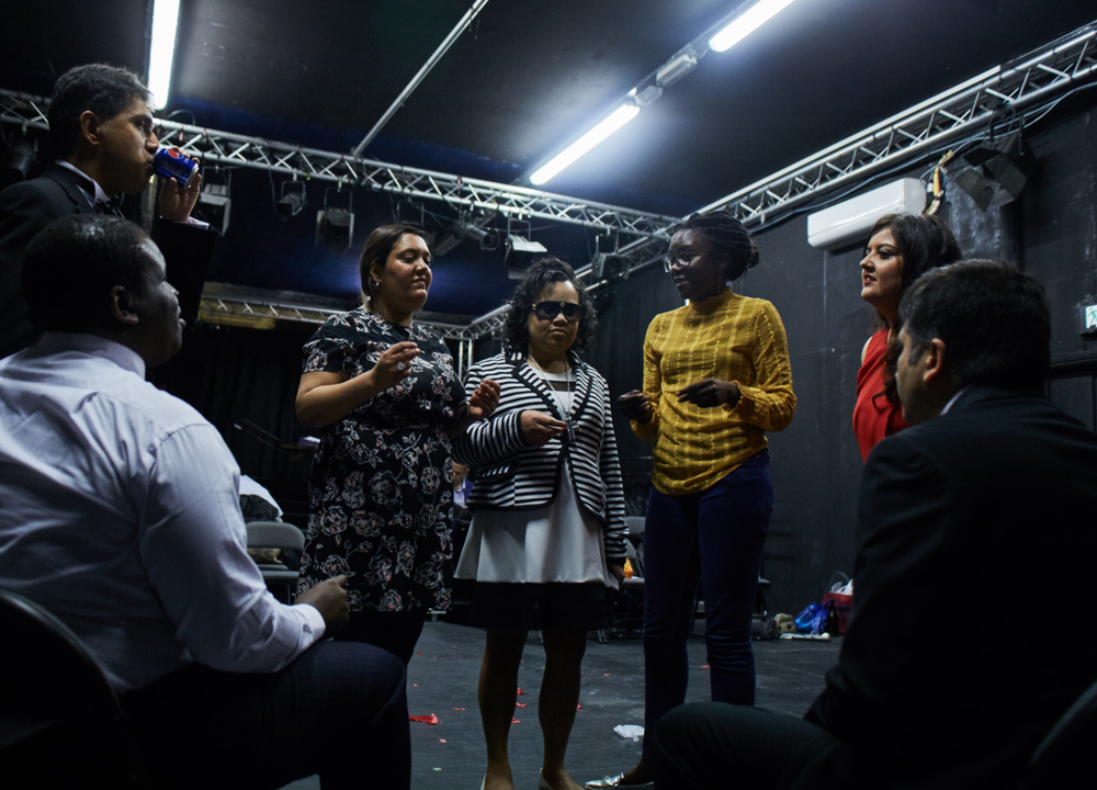 Group shot of six participants and a facilitator from the Unexpected project in 2016