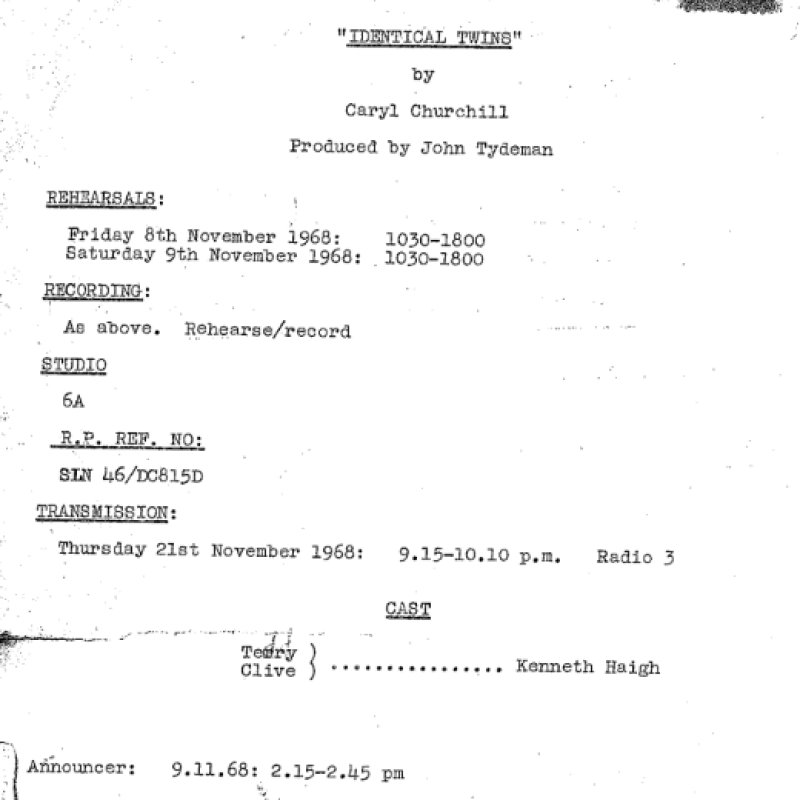 A front page scan of the Identical Twins script.