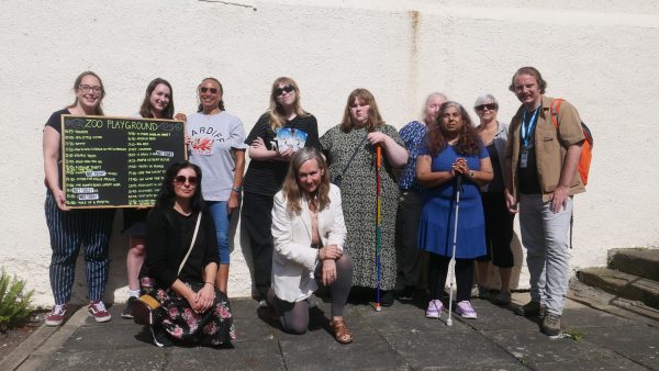 The Extant team VICS and Holly Gifford stand for a group photo outside ZOO playground. Louisa and Ellen are holding the ZOO playground show board.